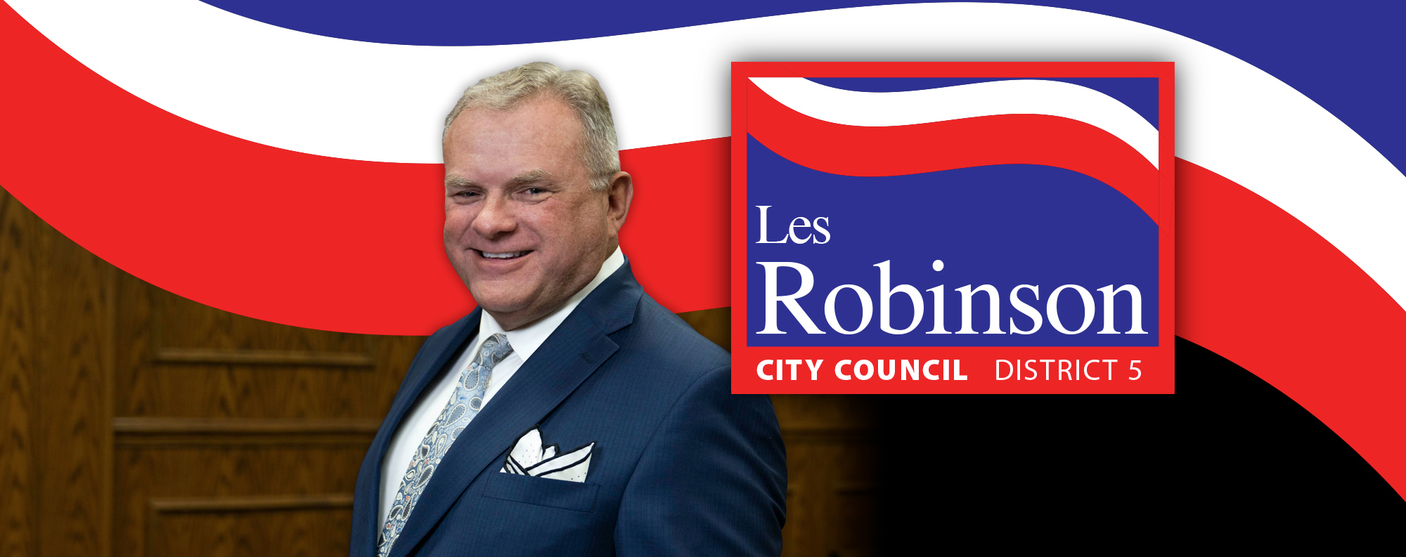 Les Robinson in a suit, City Council District 5.